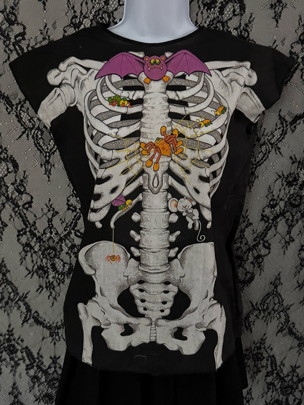 1980s vintage Halloween Skeleton Costume Children's Dress or Adult Top